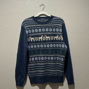 Crown & Ivy Men's Hound Fairisle Crew Neck Sweater Blue Crew Neck Size Medium